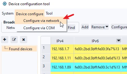 Menú de selección de método de configuración