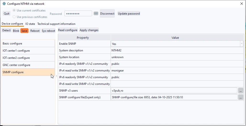 Interfaz de configuración SNMP