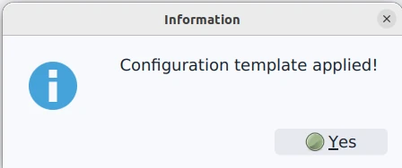 Mensaje de éxito de configuración de plantilla