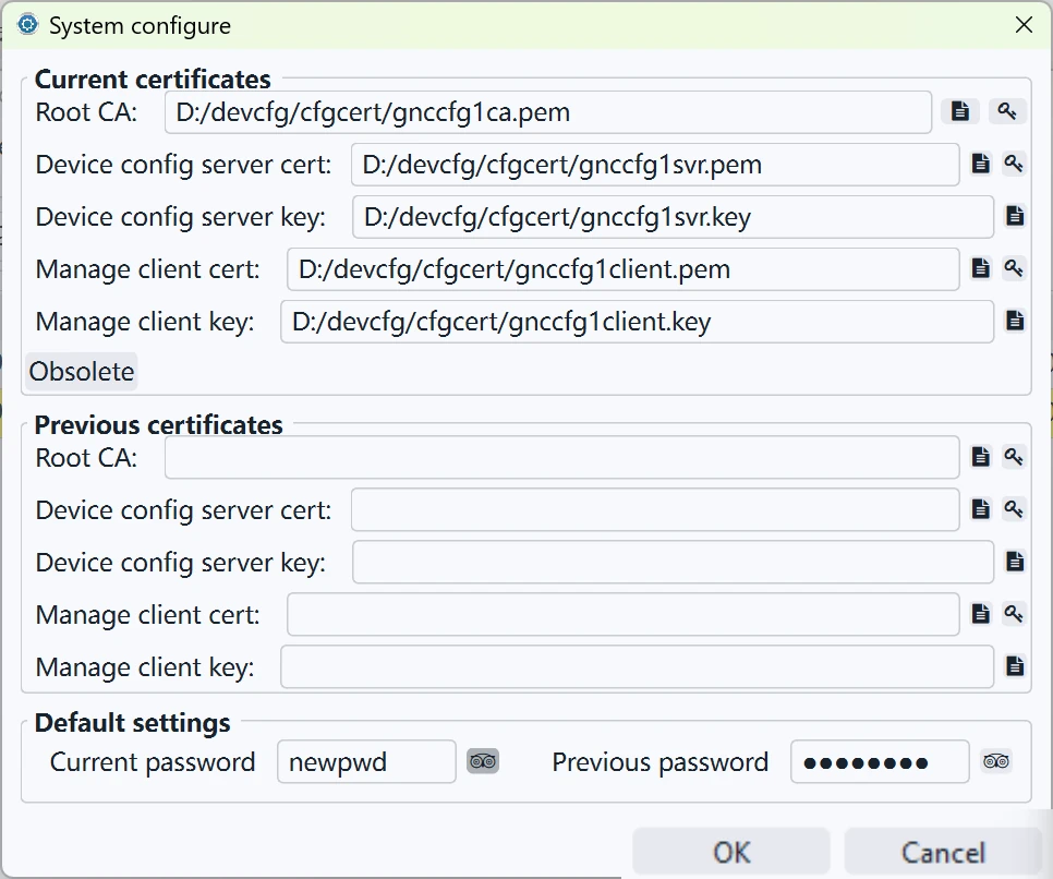 Interfaz de configuración de certificado digital